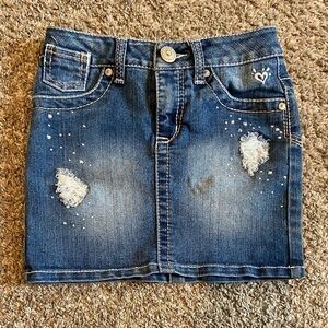 Justice Distressed Blue Jean Mini Skirt / Skorts w Rhinestones Girls Sz 10S